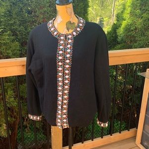 Vintage, Black long sleeve cardigan with beaded design